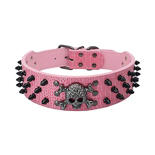 haoyueer Sharp Spiked Studded Dog Collar 2 Inch Width Stylish Leather Dog Collars for Medium & Large Dogs Pitbull,Labrador,Boxer Rottweiler German Shepherd … (XL, Pink-3)