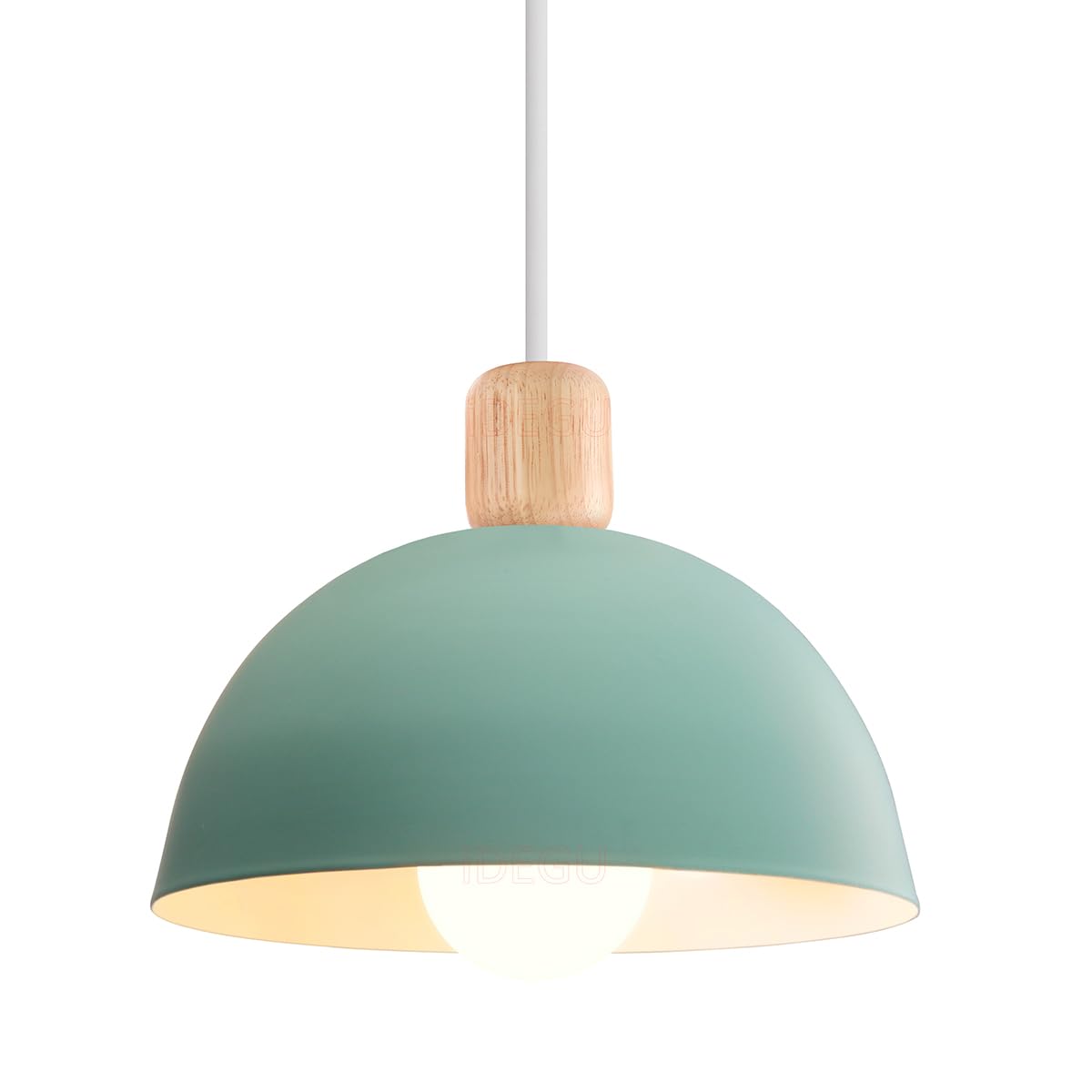 iDEGU 20cm Retro Pendant Light E27 LED Ceiling Light Modern Scandinavian Style Hemisphere Hanging Lampshade Metal Wood Pendant Light Fixture for Bedroom Dining Room Kitchen Restaurant (Green) — image 1