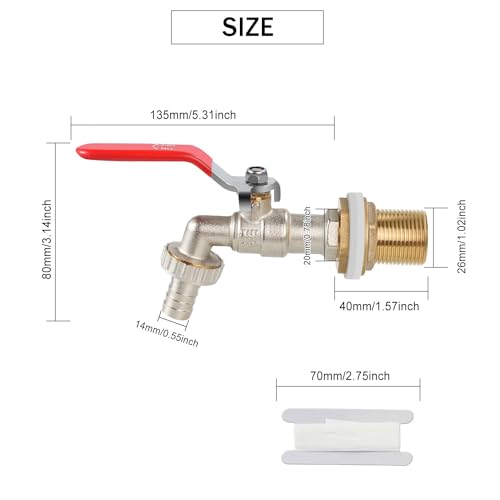 Drado 1/2'' Pouce Robinet à sphére Avec raccord de tuyau de qualité, Robinet de récupération d'eau sphérique extérieur, d'eau en Laiton, pour seau de pluie, réservoir, réservoir, seau de pluie