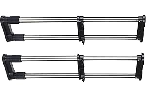Hershii 2 Pack Extendable Closet Shelf Tension Rod Adjustable Wardrobe Rail Storage Rack Cabinet Organizer DIY Cupboard Divider Clothes Hanger Separator for Kitchen Bathroom, Black, 27.56-47.24 in
