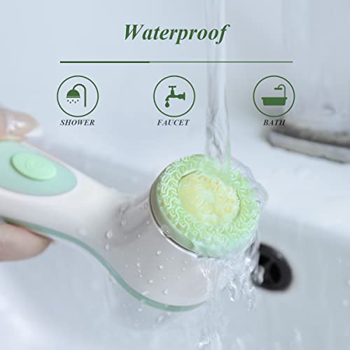 CkeyiN Facial Cleansing Brush, 3 In 1 Waterproof Face Wash Brush, USB Rechargeable Spin Silicone Facial Brush with 3 Different Brush Heads for Deep Cleaning, Massaging, Exfoliating