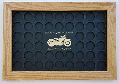 Black 11x17"The Lure of The Open Road Never Goes Out of Style" Motorcycle Poker Chip Display Case with Oak Frame and Birch Mat - Thumbnail 2