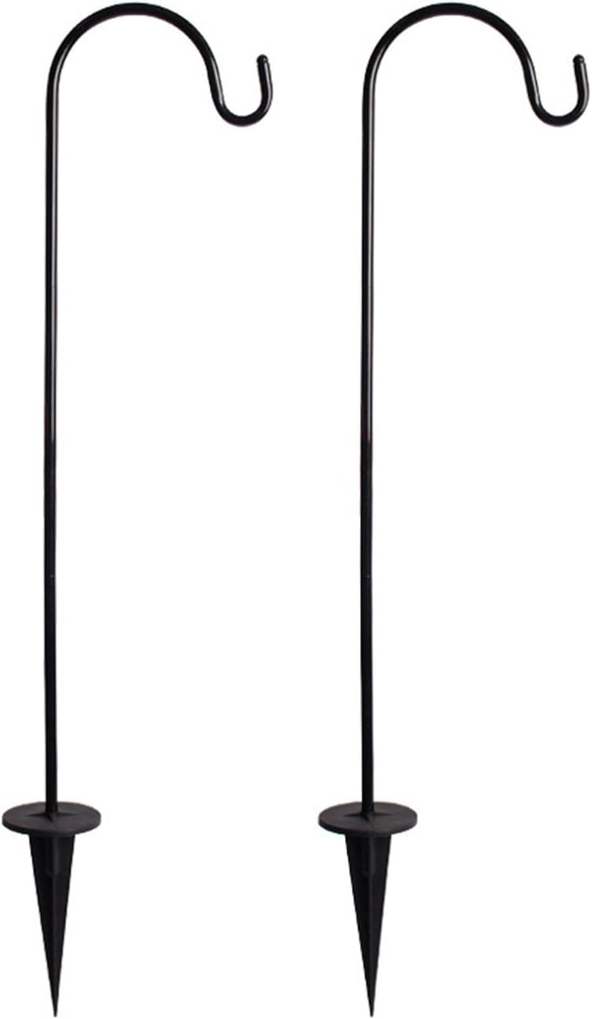 Outdoor Shepherd's Hooks - EKDJKK Outdoor Shepherds Hook for Bird Feeder, 2 Pack Adjustable Shepherd Hook with Base Heavy Duty Garden Hanging Stake for Lanterns Solar Light Plant Hanger Wedding Decor(Black)