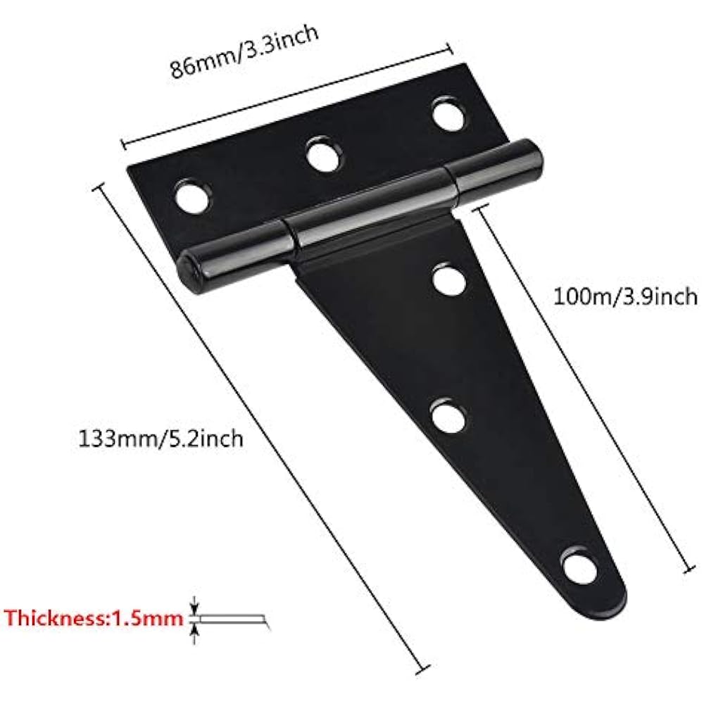 4 Inch Hinges Heavy Duty T Strap Shed Door 2 PCS Black 