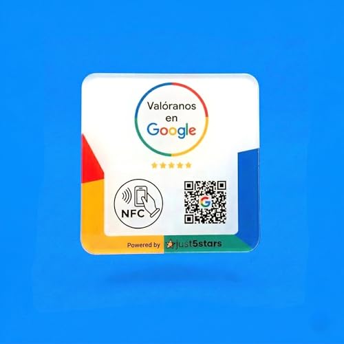 just5stars - Google Reviews Poster - NFC and QR - No Subscriptions - 12cm x 12cm - Includes sticker and stand.