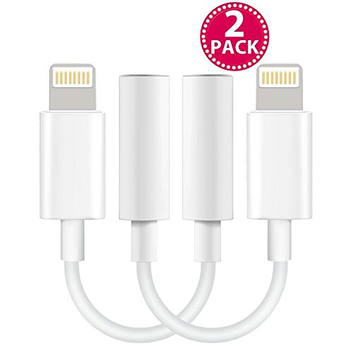 [2 Pack] Headphone Adapter for iPhone Adapter to 3.5mm Converter Earphone Adapter for iPhone 7/7 Plus Accessories Headphone Cable Splitter Audio Jack Headphone Cable Earbud Adapter Support iOS 10.2