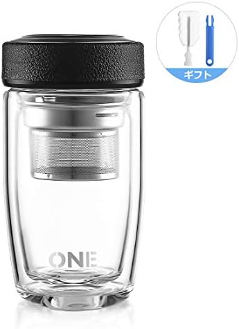 Oneisall 水筒 ボトル ガラス水筒 耐熱ガラス 透明 二重ガラス 男女兼用 ブラック 贈り物 直飲み 260ml 茶こし付き セール 特集 ケータイマグ