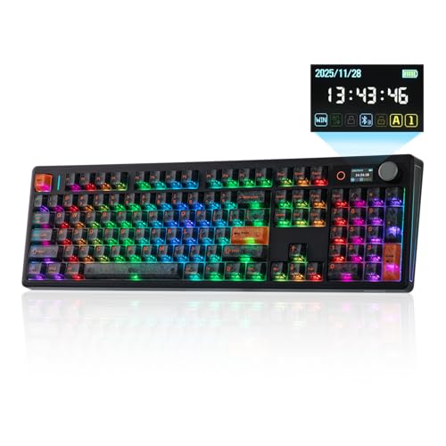 EPOMAKER TH108 V2 PRO Full Size Mechanical Keyboard with Screen&Knob, 10000mAh, BT/2.4Ghz, Mac Modifier PBT Keycap, Hot Swap, RGB, Gasket, Wireless Gaming Keyboard for Mac/PC (Black, Sea Salt Silent)