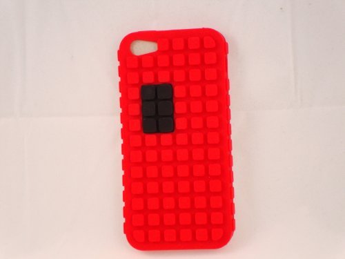WAFF Silicone Rubber iPhone 5 Case - RED with Black Camera Protection Cover Piece - Waffle Like Appearance, for AT&T, Verizon, T-Mobile, Sprint