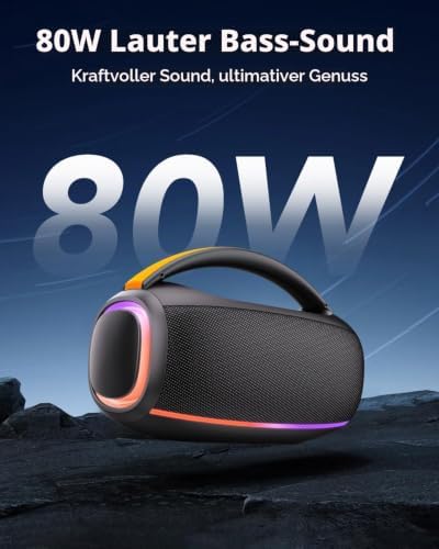 Bluetooth Lautsprecher mit Licht, Musikbox Bluetooth, Dualen Bass-Treibern, IPX7 Waterproof, TWS, AUX, TF, Bluetooth Box Geeignet Outdoor/Party/Baustelle — Foto 2 von 6