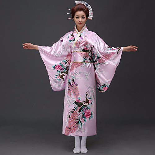 Black Peafowl Japanese Kimono Women's Polyester Satin Kimono Dress Kimono,Blue,One Size - Thumbnail 2