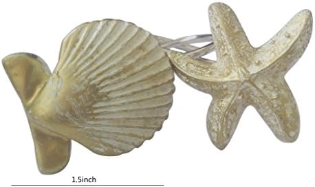 Twofishes 12 PCS Fashion Decorative Home Bathroom Sea Ocean Style Seashell Shower Curtain Hooks Rings (Seashell: White and Gold; Starfish:White and Gold)