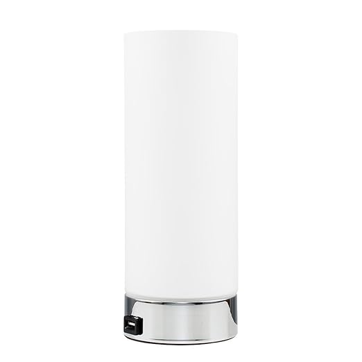 Modern Polished Chrome & White Frosted Glass Cylinder Bedside Touch