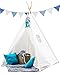 Crème Castle Teepee Tent for Kids - Fairy Lights & Dreamcatcher - 100% Cotton Canvas Play Tent with Base - Boys and Girls, Children Indoor / Outdoor Foldable Tipi Tents with Fun Decorations (White)