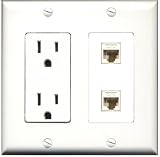 RiteAV - 15 Amp Power Outlet 2 Port Cat6 Ethernet White Decorative Wall Plate