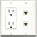 RiteAV - 15 Amp Power Outlet 2 Port Cat6 Ethernet White Decorative Wall Plate