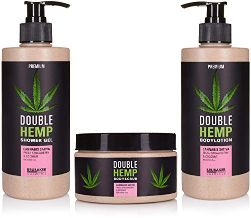 BRUBAKER Cosmetics Hanföl Dusch- und Pflege Set frische Erdbeeren & Kokosnuss mit Deko Tablett aus Holz - Black Edition – Bild 3