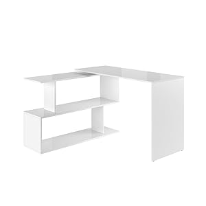 VICCO Eckschreibtisch Schreibtisch LEVIA - PC Tisch Winkelkombination Arbeitstisch Computer Büro +++ 3 Dekore +++ (Weiß hochglanz)