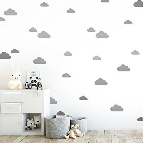 Grey Clouds Wall Vinyl Decal Decor Nursery. Adhesive Cloud Stickers for Kids. Baby Nordic nubes Bedroom Decoration.