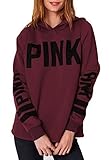 HelloTem Women Hoodie Sweatshirt Long Sleeve Letter Print Casual Pullover Tops,Dark Red,Small
