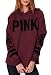 HelloTem Women Hoodie Sweatshirt Long Sleeve Letter Print Casual Pullover Tops,Dark Red,Small