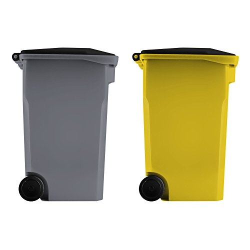 Thornton's Office Supplies Mini Curbside Wrestling Toy Garbage Trash Can and Recycle Can Set Office Desk Pencil Cup Holder (Gray/Yellow) - Thumbnail 2