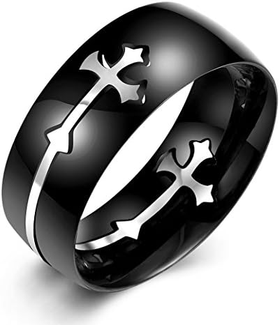 SHARON Cat Men's Retro JESUS Cross Letter Stainless steel Halloween Theme Monster Ring Size 7-10