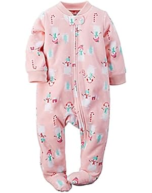 Carters Infant Girls Plush Pink Holiday Snowman Blanket Sleeper Sleep & Play