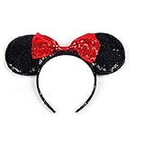 Mouse Ears Mouse Sequin Ears Headbands Butterfly Glitter Hairband (Shiny black red)