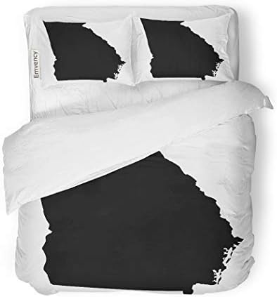 SanChic Duvet Cover Set Outline High Detailed Map Georgia Shape Usa Graphic Abstract America Decorative Bedding Set with 2 Pillow Shams Full/Queen Size