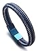 Halukakah ● Jazz ● Men's Genuine Blue Leather Bracelet Titanium Magnetic Clasp Size Adjustable 8.5