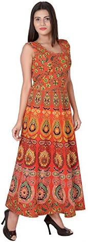 Monik HandicraftsWomen's Cotton Jaipuri Printed Maxi Long Dress_Free Size