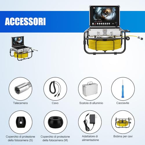 ESANHAO Inspection Camera Pipes 30 Metres 9 Inches Monitor DVR Recording Camera Inspection Pipe, IP68 Endoscopic System Industrial Video Inspection of Sewer Pipe Exhaust with 8pcs LE