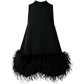 Youlander Fur PY-05 Women's Fluffy Ostrich Feather Hem Short Mini Dress Summer Sleeveless Turtleneck Loose fit Dresses
