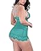 XAKALAKA Sexy V-Neck Lace Mesh Strappy Babydoll Plus Size Lingerie Set for Women Blue 3XL