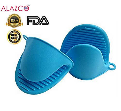 image for ALAZCO Blue Mini Oven Mitts 1 Pair (2pcs), Heat Resistant Pinch Mitt G