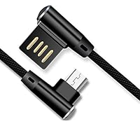 Leagway Right Angle Micro USB Cable, Nylon Braided Charger Cable Data Sync & Charging Cord for Samsung Galaxy S7 Edge/S7/S6/S4/S3, Note 5/4/3, HTC, Nokia, Motorola, Huawei, Sony, Android (Black)