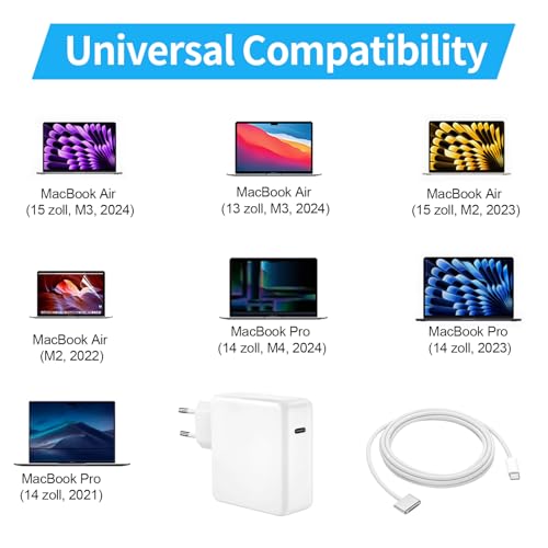 Mac Book Pro Air Ladekabel 96W - M4 M3 M2 M1 (2025 2024 2023 2022 2021) Ladegeräte & Netzteile mit 2M USB‑C auf T-Tip Geflochtenes Kabel für MacBook Air 15/13