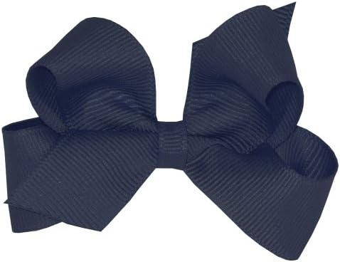 Wee Ones Baby Girls' Mini Classic Grosgrain Hair Bow on a WeeStay Clip w/Plain Wrap Center - Navy,One Size