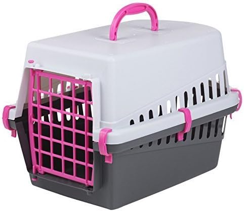 URBN Pets Pet Cat Dog Puppy Carrier Basket Cage Portable Travel Kennel Box With Door Black & Grey (Pink)