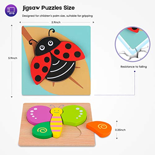 VSATEN Toddlers 3D Wooden Jigsaw Puzzles, Early Education Learning Toys Gifts Outdoor Indoor Toy with 8 Colorful Animals Patterns Safe Bright Shapes for Girls Boys 1 2 3 Years Old Kids (8 Packs)