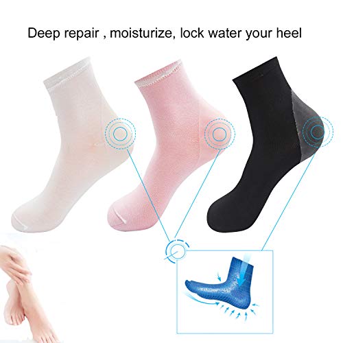 Elutong 3 Pairs Soft Gel Heel Socks Ventilate Stealth Hosiery Or Dry Hard Cracked Skin Moisturizing Day Night Care Skin Calluses, Cuticles, Rough Skin