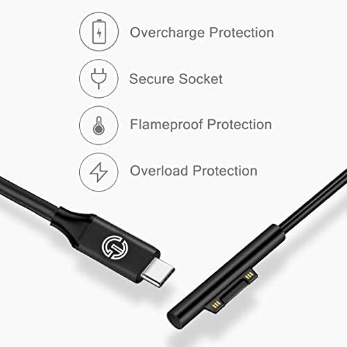 J Go Tech 15v Surface Connect To Usb C Cable Works With 45w Usb C Pd Chargers Charges Microsoft Surface Pro 6 Pro 5 Pro 4 Pro 3 Surface Book Surface Go