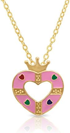 Lily NilyNecklace for Girl's - Open Heart Pendant - Gold Plated with Hand Painted Pink Heart Design