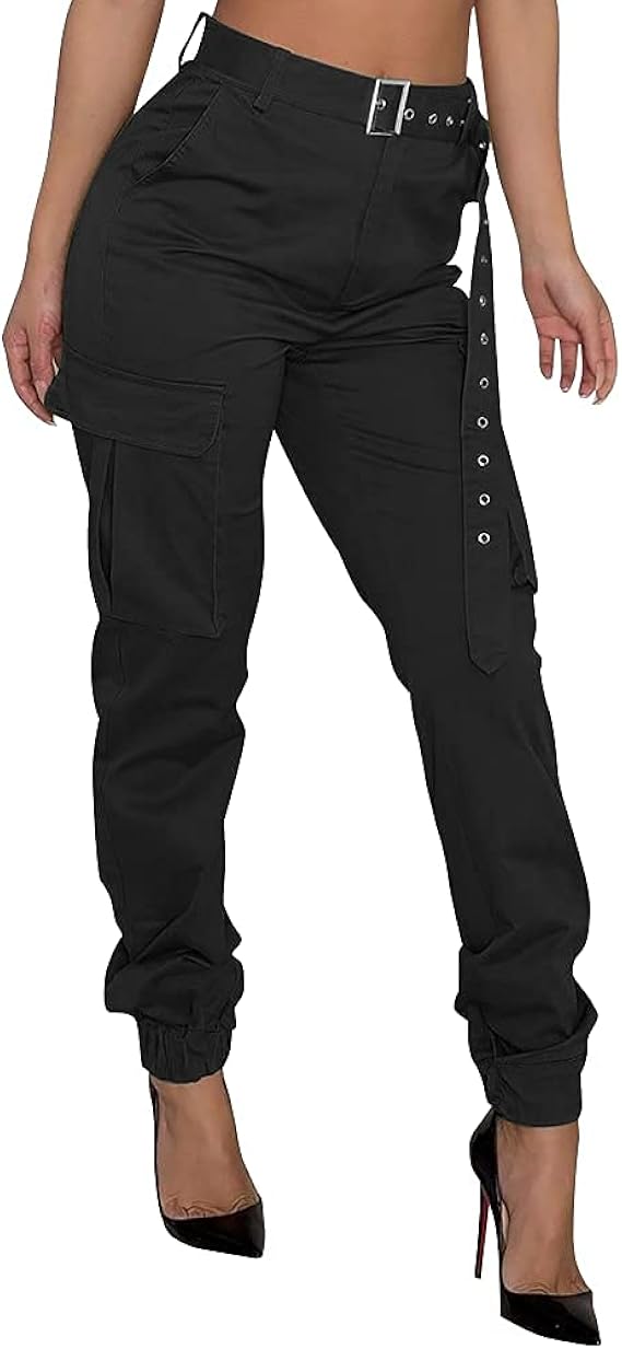 Senlen Women Workout Cargo Pants Casual High Waist Baggy Jogger Pants