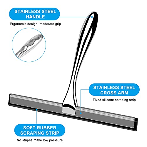Duschabzieher Edelstahl Fensterabzieher Duschwischer mit Wandaufhänger ohne bohren Silikon-Wischlippe Fensterabzieher für Badezimmer, Spiegel, Fenster, Glasreinigung, Dusche, Badezimmer, Autoscheiben