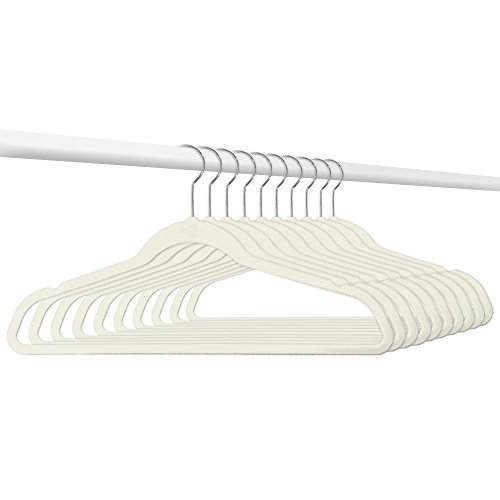 Closet Complete Premium Quality, True-Heavyweight, 80-gram, Virtually-UNBREAKABLE Velvet Hangers, Ultra-Thin, Space Saving, No Slip Hangers, Best for SUIT, Dress, Pants, Shirt, 360° Spin, CHROME Hooks, Ivory Set of 50