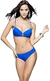 SAYM Women's Solid 2-piece Molded Beads Pleats Bright Bikini Swimsuit