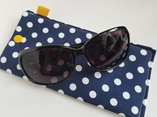 Padded Sunglass Case with Snap- Navy and pokka dots