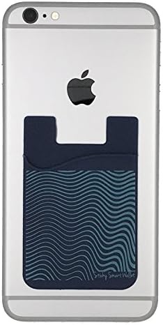 Credit Card Holder for iPhone Women &amp; Men's Cell Phone Adhesive Stick on Silicone Wallet Universal Size with RFID blocker COOL COLORS by Sticky Smart Wallet (Blue Waves)